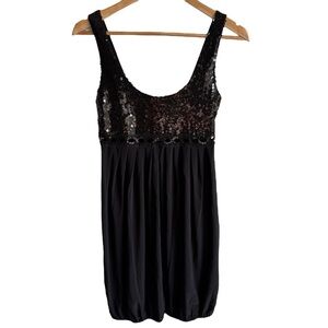 Bisou Bisou Y2K Sequin Bubble Hem Mini Dress Sz 6 Black Party Cocktail Short EUC